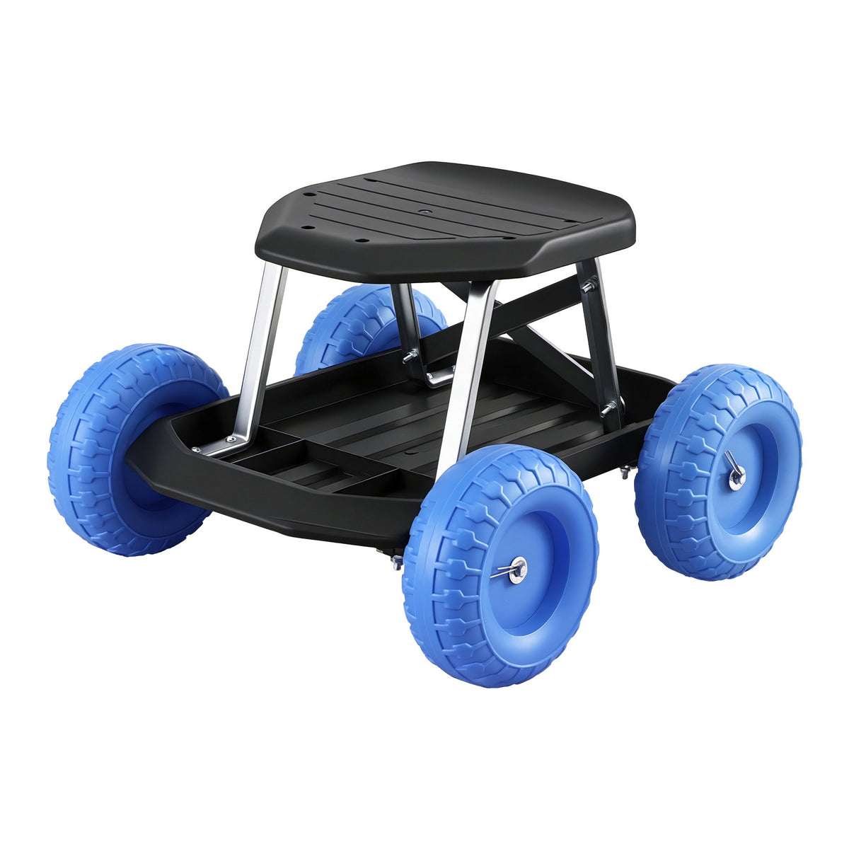 Gardeon Garden Cart Seat with Wheels, Rolling Work Stool with Tool Storage Tray, 440lbs (200kg) Heavy Duty GCT-SEAT-200KG-BL