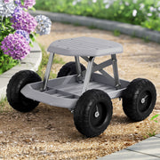 Gardeon Garden Cart Seat with Wheels, Rolling Work Stool with Tool Storage Tray, 440lbs (200kg) Heavy Duty GCT-SEAT-200KG-GY