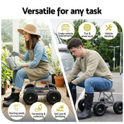 Gardeon Garden Cart Seat with Wheels, Rolling Work Stool with Tool Storage Tray, 440lbs (200kg) Heavy Duty GCT-SEAT-200KG-GY