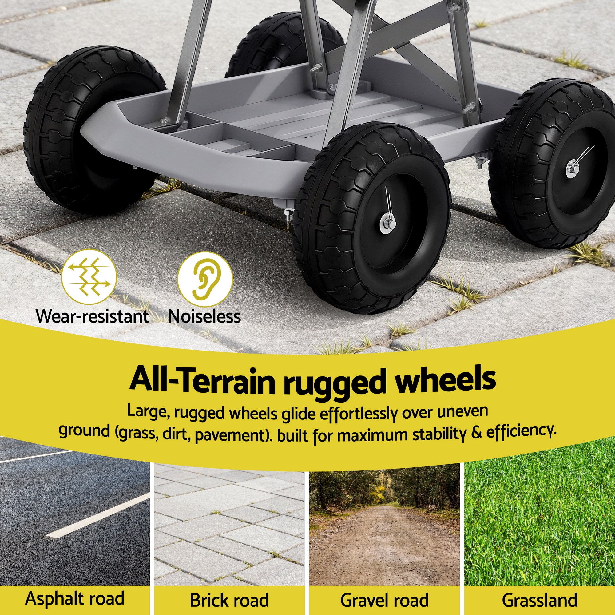 Gardeon Garden Cart Seat with Wheels, Rolling Work Stool with Tool Storage Tray, 440lbs (200kg) Heavy Duty GCT-SEAT-200KG-GY
