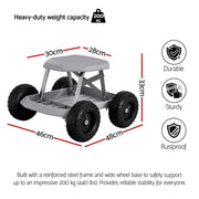 Gardeon Garden Cart Seat with Wheels, Rolling Work Stool with Tool Storage Tray, 440lbs (200kg) Heavy Duty GCT-SEAT-200KG-GY