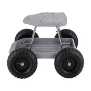Gardeon Garden Cart Seat with Wheels, Rolling Work Stool with Tool Storage Tray, 440lbs (200kg) Heavy Duty GCT-SEAT-200KG-GY