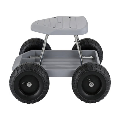 Gardeon Garden Cart Seat with Wheels, Rolling Work Stool with Tool Storage Tray, 440lbs (200kg) Heavy Duty GCT-SEAT-200KG-GY