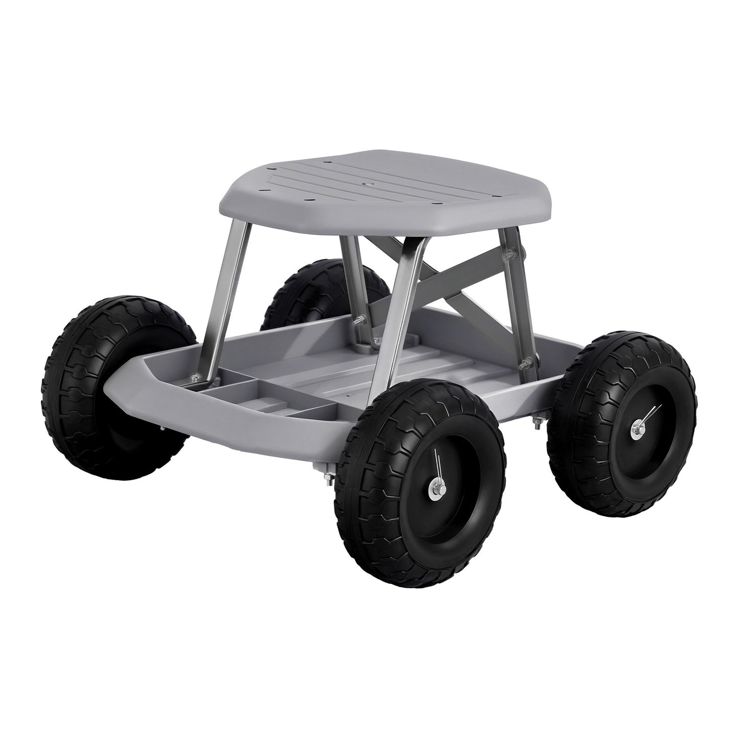 Gardeon Garden Cart Seat with Wheels, Rolling Work Stool with Tool Storage Tray, 440lbs (200kg) Heavy Duty GCT-SEAT-200KG-GY