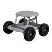Gardeon Garden Cart Seat with Wheels, Rolling Work Stool with Tool Storage Tray, 440lbs (200kg) Heavy Duty GCT-SEAT-200KG-GY