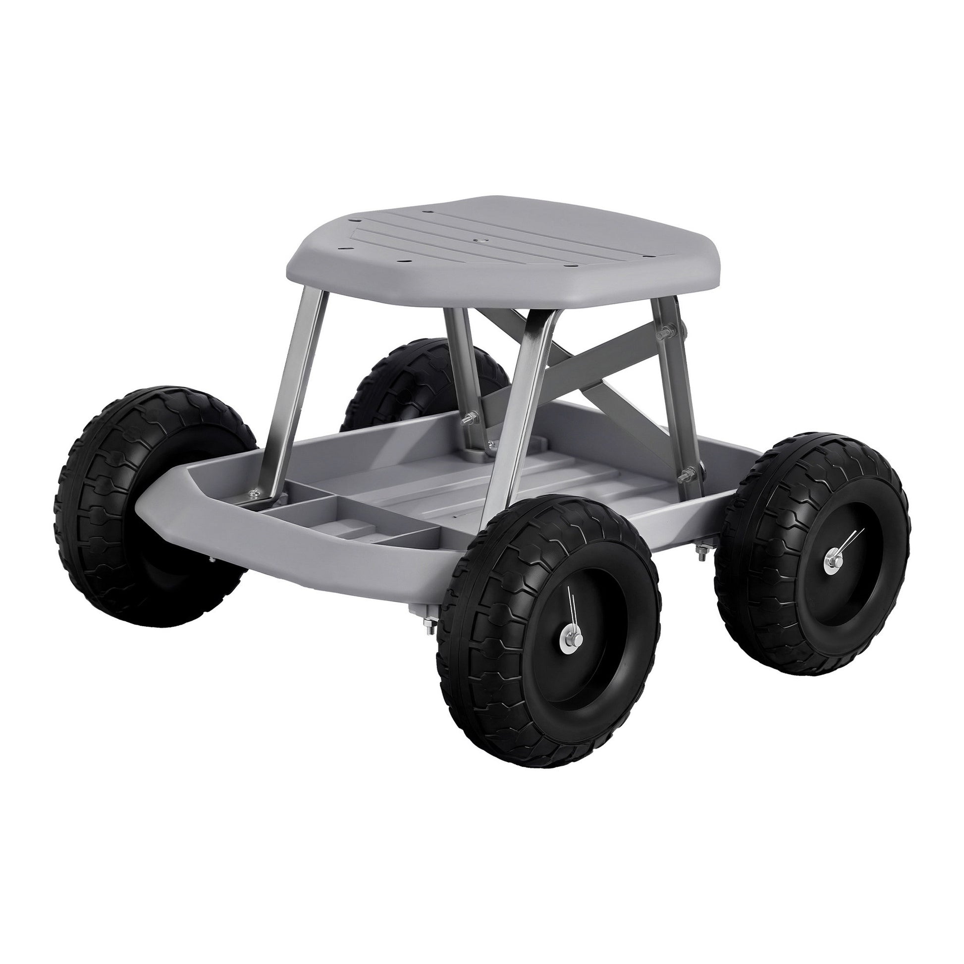 Gardeon Garden Cart Seat with Wheels, Rolling Work Stool with Tool Storage Tray, 440lbs (200kg) Heavy Duty GCT-SEAT-200KG-GY
