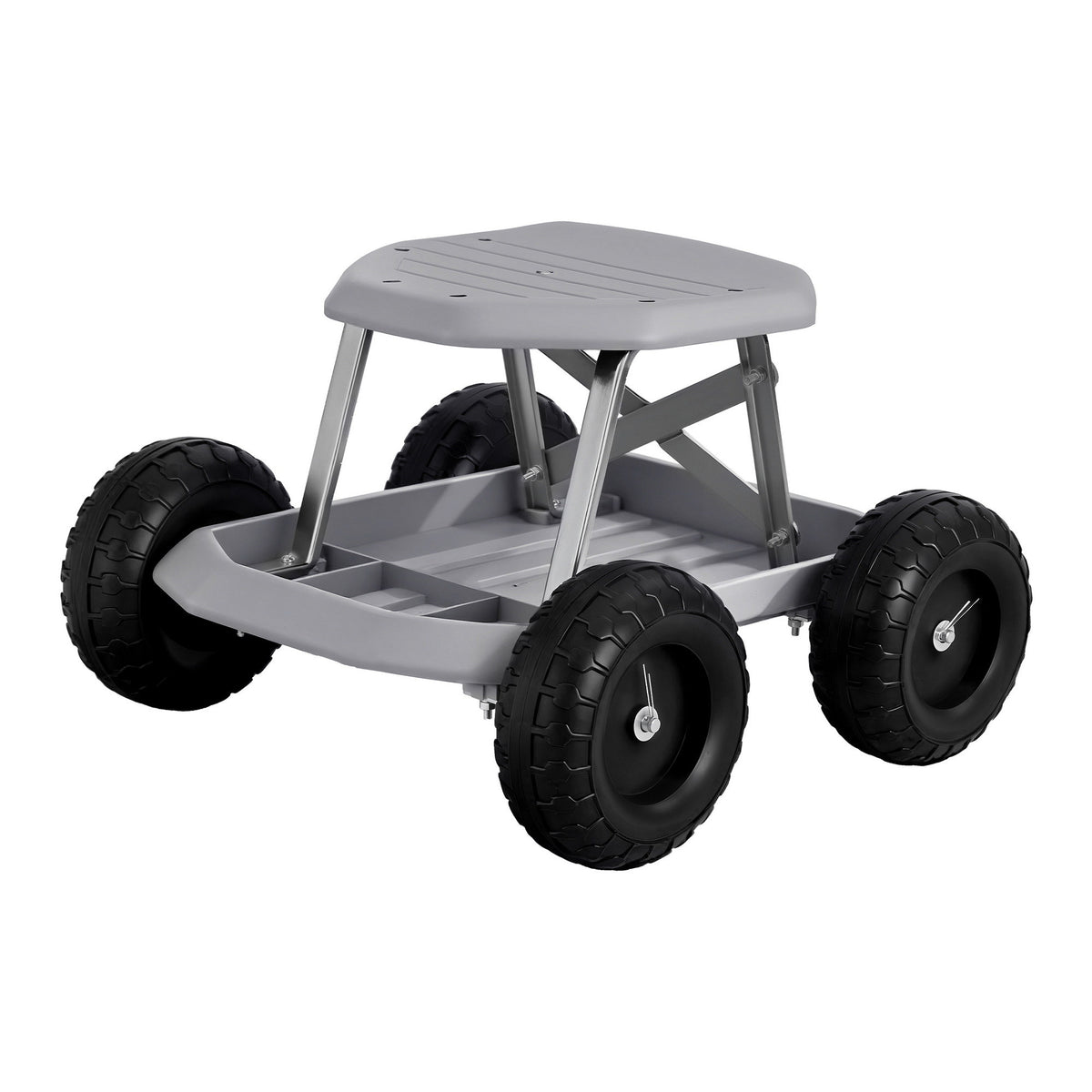 Gardeon Garden Cart Seat with Wheels, Rolling Work Stool with Tool Storage Tray, 440lbs (200kg) Heavy Duty GCT-SEAT-200KG-GY