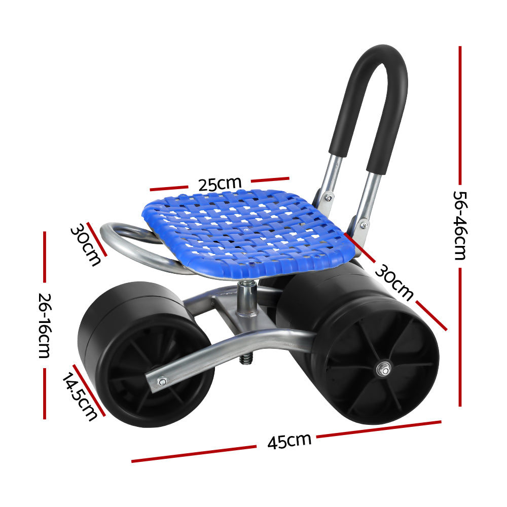Gardeon Garden Stool Seat Foldable with Wheels Blue GCT-STEEL-130KG-BL