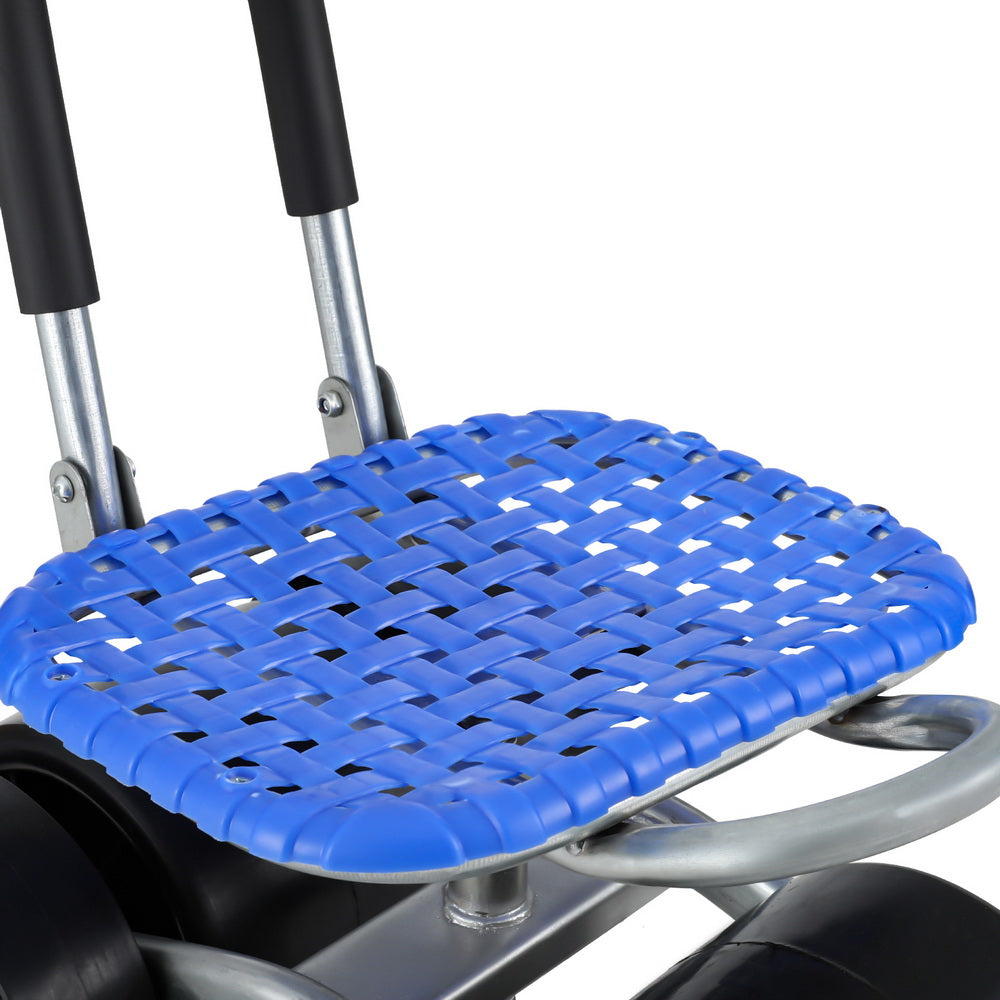 Gardeon Garden Stool Seat Foldable with Wheels Blue GCT-STEEL-130KG-BL