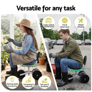Gardeon Gardening Cart with 360 degrees Swivel Seat | Rolling Work Seat with Adjustable Height & All-Terrain GCT-STEEL-130KG-LGR