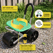Gardeon Gardening Cart with 360 degrees Swivel Seat | Rolling Work Seat with Adjustable Height & All-Terrain GCT-STEEL-130KG-LGR