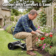 Gardeon Gardening Cart with 360 degrees Swivel Seat | Rolling Work Seat with Adjustable Height & All-Terrain GCT-STEEL-130KG-LGR