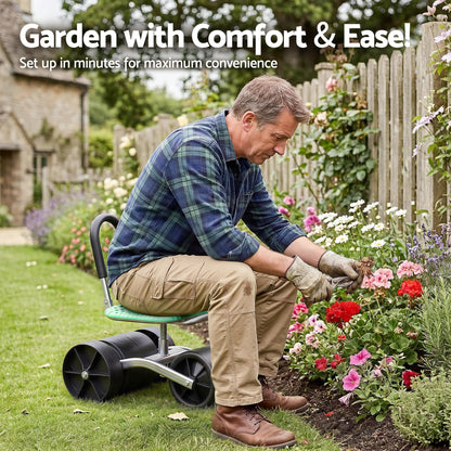 Gardeon Gardening Cart with 360 degrees Swivel Seat | Rolling Work Seat with Adjustable Height & All-Terrain GCT-STEEL-130KG-LGR