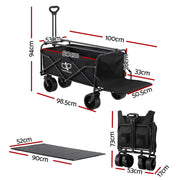 Gardeon Folding Camping Wagon Heavy Duty Utility Cart with Tailgate Table 150L GCT-W-TABLE-86-BK