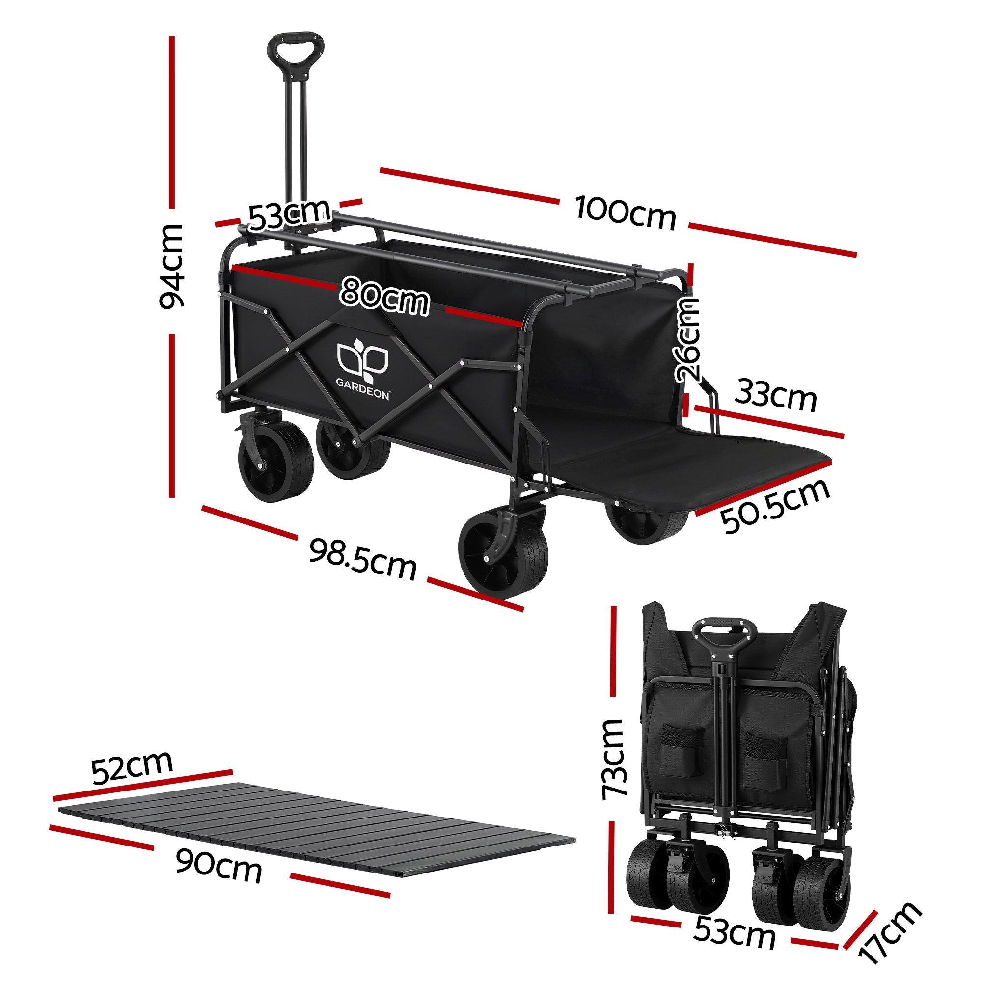 Gardeon Folding Camping Wagon Heavy Duty Utility Cart with Tailgate Table 150L GCT-W-TABLE-86-BK