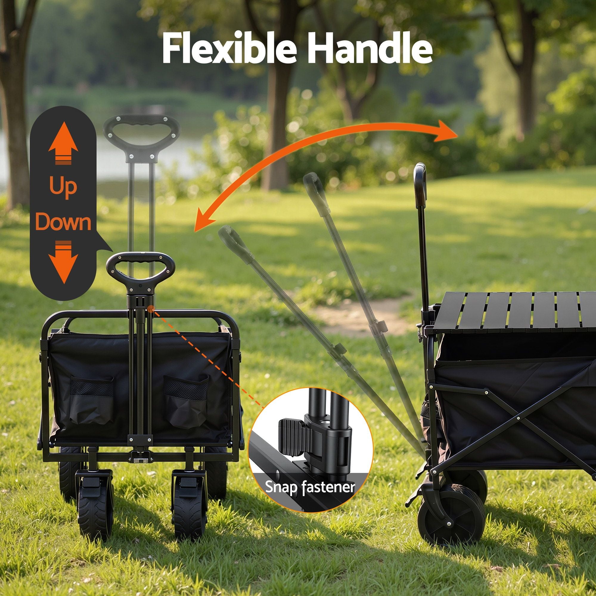 Gardeon Folding Camping Wagon Heavy Duty Utility Cart with Tailgate Table 150L GCT-W-TABLE-86-BK