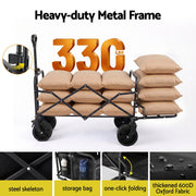 Gardeon Folding Camping Wagon Heavy Duty Utility Cart with Tailgate Table 150L GCT-W-TABLE-86-BK