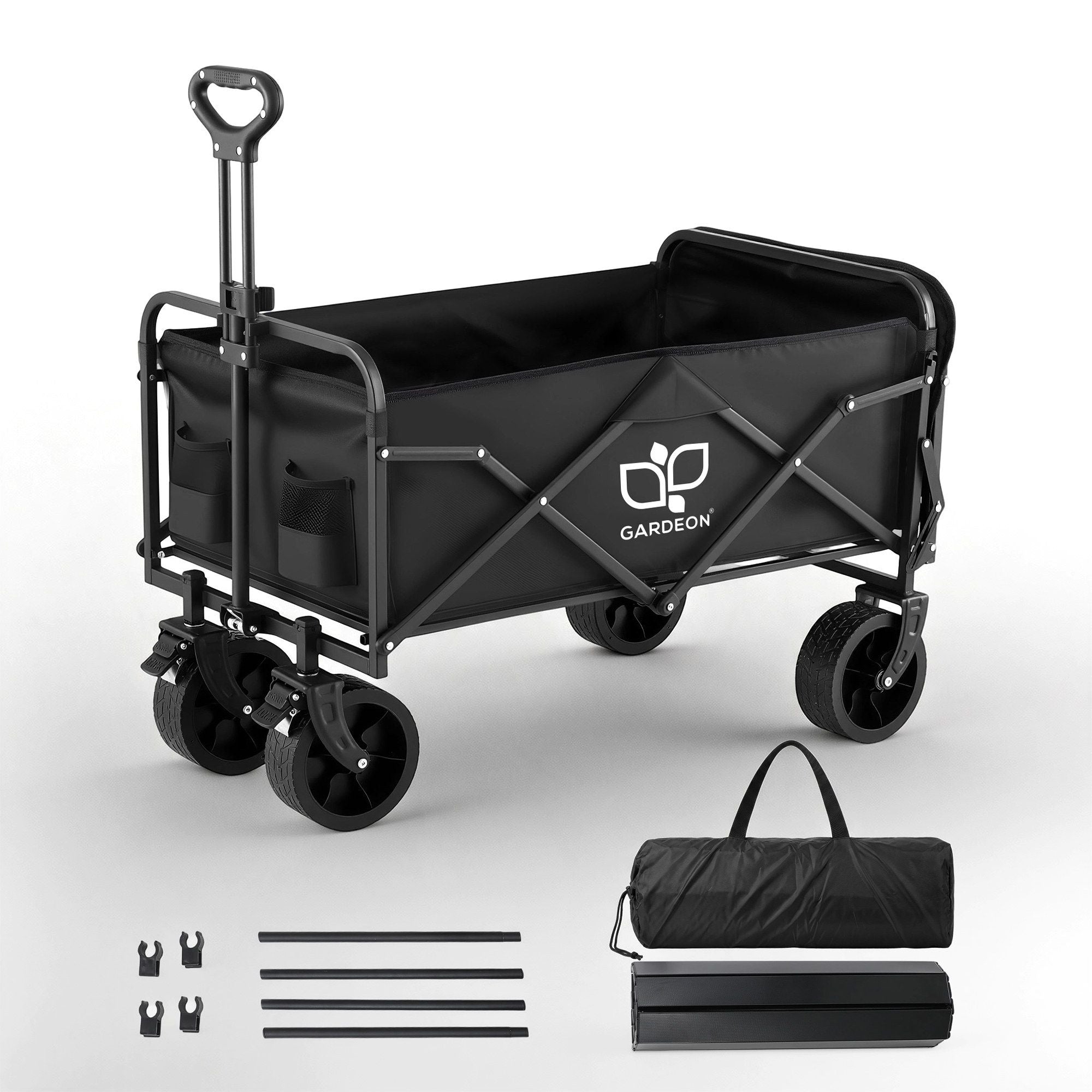 Gardeon Folding Camping Wagon Heavy Duty Utility Cart with Tailgate Table 150L GCT-W-TABLE-86-BK