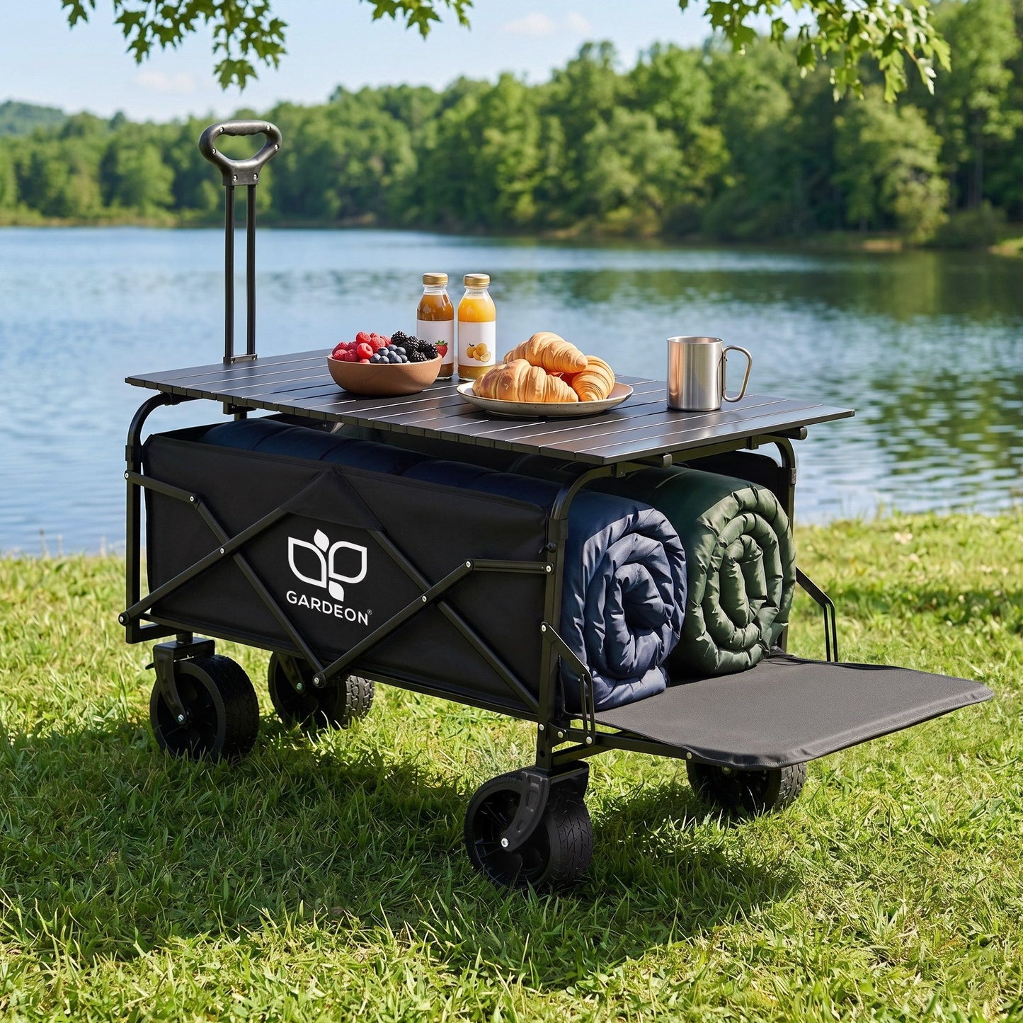 Gardeon Folding Camping Wagon Heavy Duty Utility Cart with Tailgate Table 150L GCT-W-TABLE-86-BK
