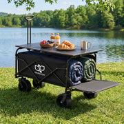 Gardeon Folding Camping Wagon Heavy Duty Utility Cart with Tailgate Table 150L GCT-W-TABLE-86-BK