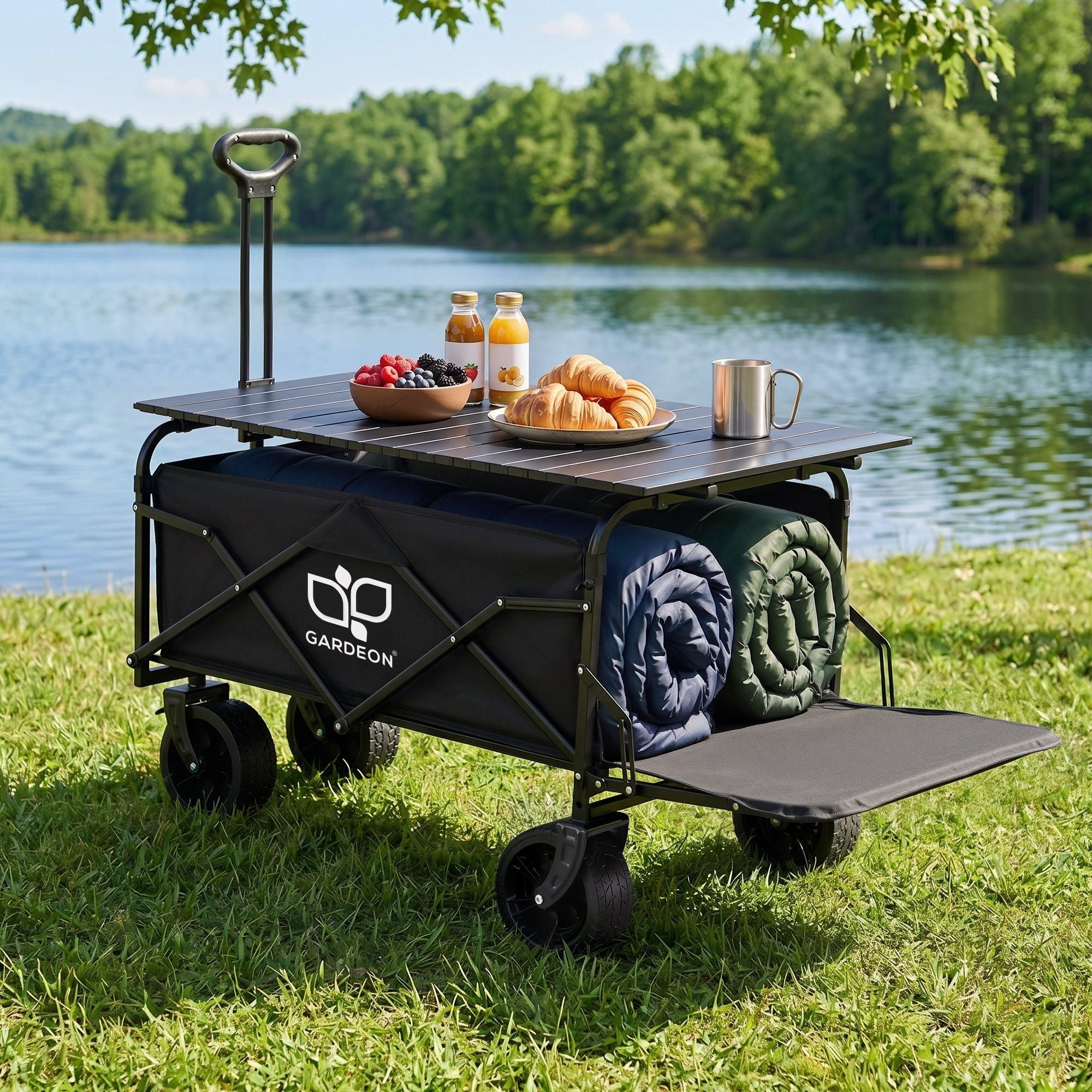 Gardeon Folding Camping Wagon Heavy Duty Utility Cart with Tailgate Table 150L GCT-W-TABLE-86-BK