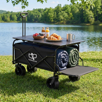 Gardeon Folding Camping Wagon Heavy Duty Utility Cart with Tailgate Table 150L GCT-W-TABLE-86-BK