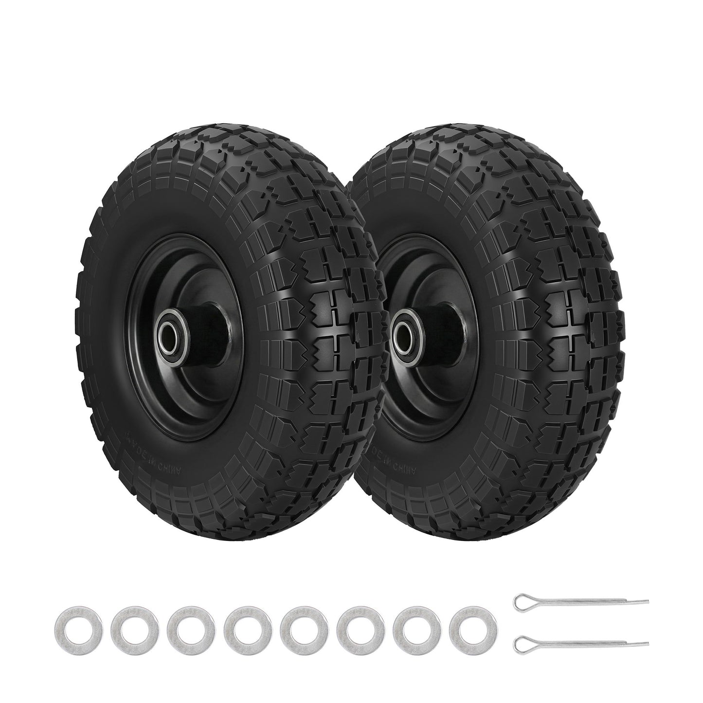 Gardeon 2pcs, 4.10/3.50-4 Tire And Wheel Flat Free, 26cm Solid Rubber Tires with 5/8 Axle Bore Hole And GCT-WHEEL-1SET-BK