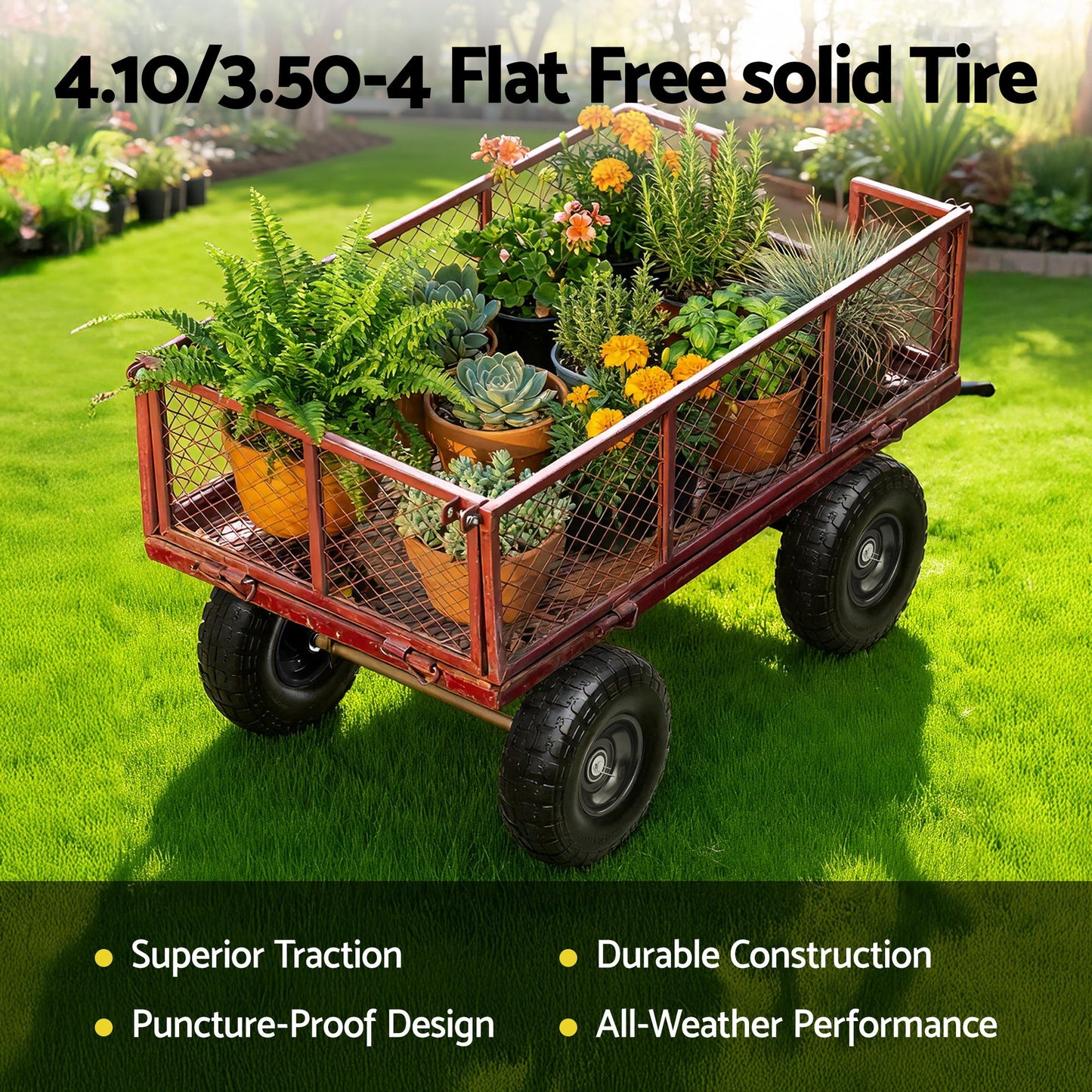 Gardeon 2pcs, 4.10/3.50-4 Tire And Wheel Flat Free, 26cm Solid Rubber Tires with 5/8 Axle Bore Hole And GCT-WHEEL-1SET-BK