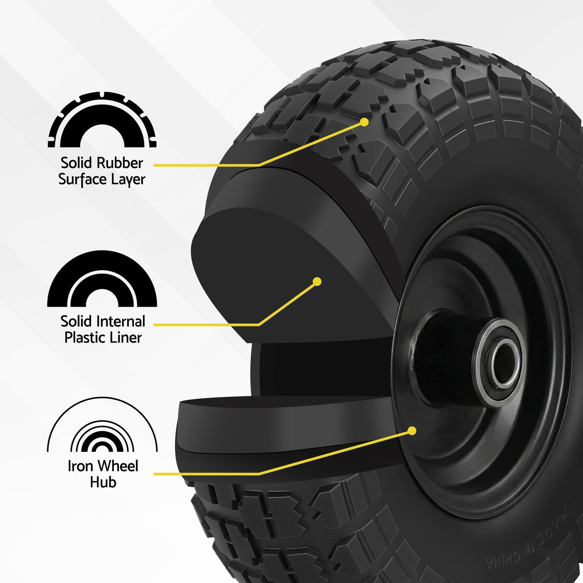 Gardeon 2pcs, 4.10/3.50-4 Tire And Wheel Flat Free, 26cm Solid Rubber Tires with 5/8 Axle Bore Hole And GCT-WHEEL-1SET-BK