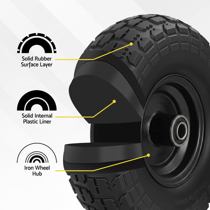 Gardeon 2pcs, 4.10/3.50-4 Tire And Wheel Flat Free, 26cm Solid Rubber Tires with 5/8 Axle Bore Hole And GCT-WHEEL-1SET-BK