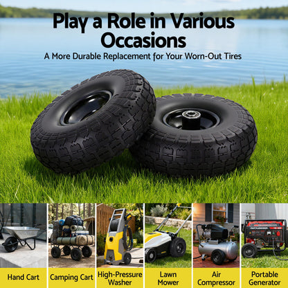 Gardeon 2pcs, 4.10/3.50-4 Tire And Wheel Flat Free, 26cm Solid Rubber Tires with 5/8 Axle Bore Hole And GCT-WHEEL-1SET-BK