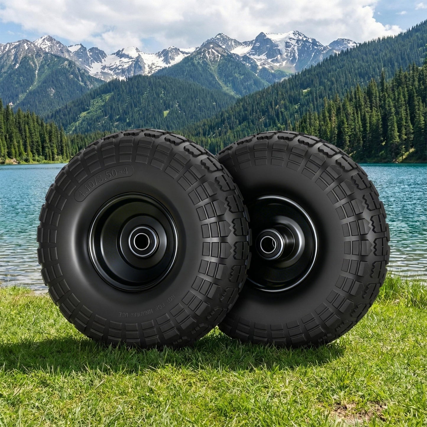 Gardeon 2pcs, 4.10/3.50-4 Tire And Wheel Flat Free, 26cm Solid Rubber Tires with 5/8 Axle Bore Hole And GCT-WHEEL-1SET-BK