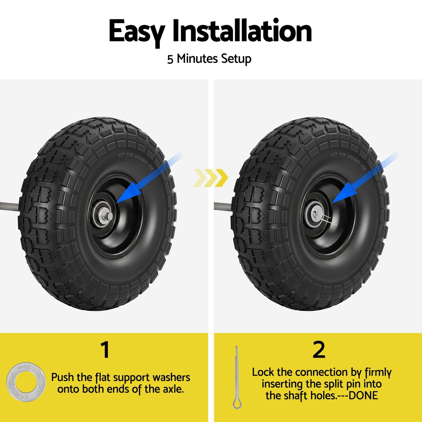 Gardeon 2pcs, 4.10/3.50-4 Tire And Wheel Flat Free, 26cm Solid Rubber Tires with 5/8 Axle Bore Hole And GCT-WHEEL-1SET-BK