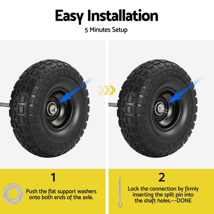 Gardeon 2pcs, 4.10/3.50-4 Tire And Wheel Flat Free, 26cm Solid Rubber Tires with 5/8 Axle Bore Hole And GCT-WHEEL-1SET-BK