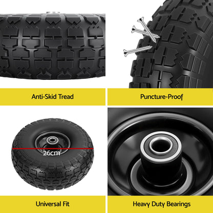Gardeon 2pcs, 4.10/3.50-4 Tire And Wheel Flat Free, 26cm Solid Rubber Tires with 5/8 Axle Bore Hole And GCT-WHEEL-1SET-BK