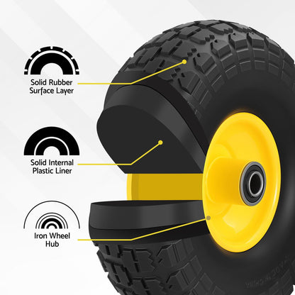 Gardeon 2pcs, 4.10/3.50-4 Tire And Wheel Flat Free, 26cm Solid Rubber Tires with 5/8 Axle Bore Hole And GCT-WHEEL-1SET-YE