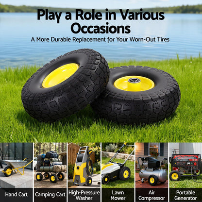 Gardeon 2pcs, 4.10/3.50-4 Tire And Wheel Flat Free, 26cm Solid Rubber Tires with 5/8 Axle Bore Hole And GCT-WHEEL-1SET-YE