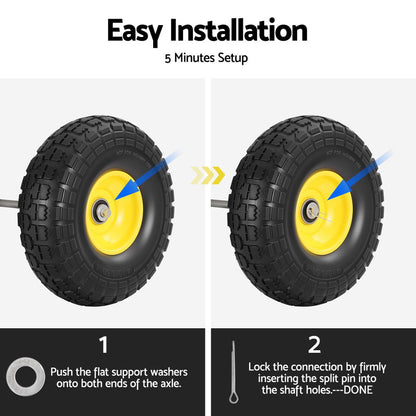 Gardeon 2pcs, 4.10/3.50-4 Tire And Wheel Flat Free, 26cm Solid Rubber Tires with 5/8 Axle Bore Hole And GCT-WHEEL-1SET-YE