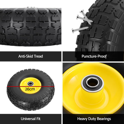 Gardeon 2pcs, 4.10/3.50-4 Tire And Wheel Flat Free, 26cm Solid Rubber Tires with 5/8 Axle Bore Hole And GCT-WHEEL-1SET-YE