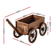 Gardeon Wooden Planter Cart Garden Decor Plant Stand Fir Wood Flower Wagon Wheels XL GD-GC-XL-CC
