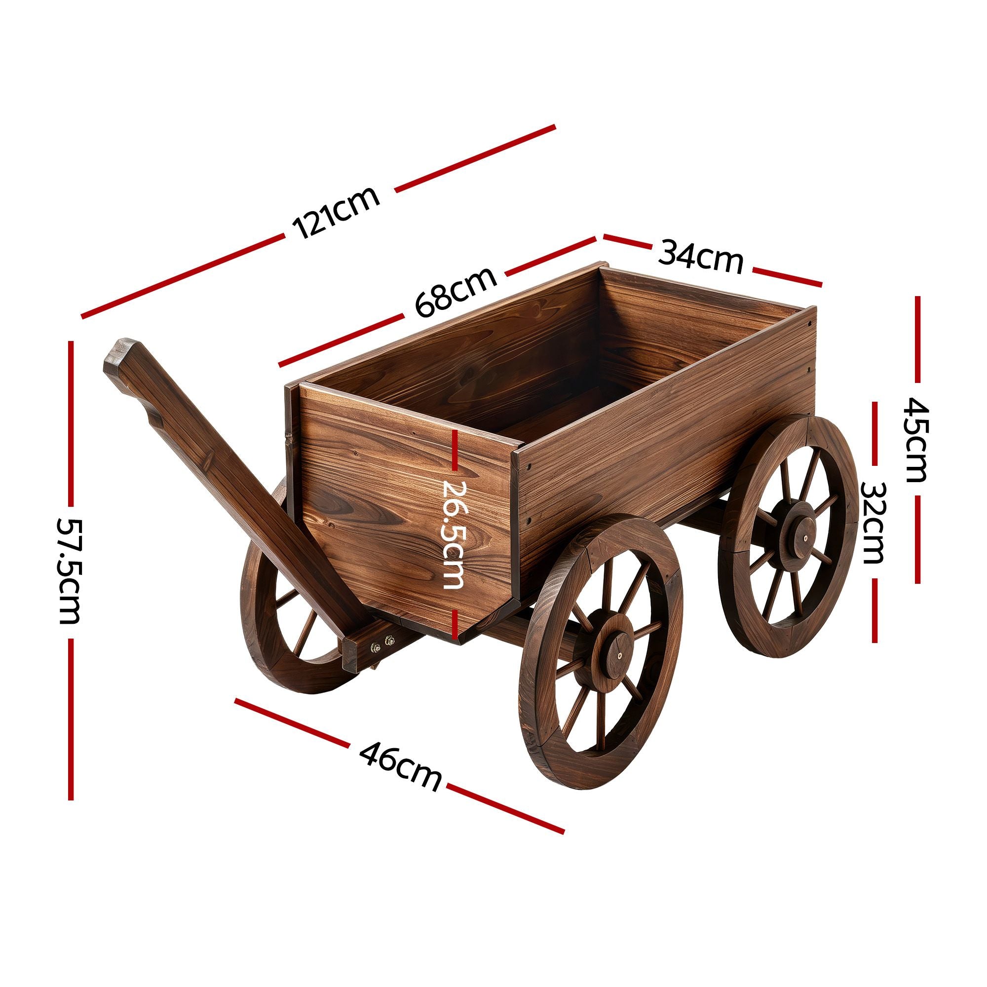Gardeon Wooden Planter Cart Garden Decor Plant Stand Fir Wood Flower Wagon Wheels XL GD-GC-XL-CC