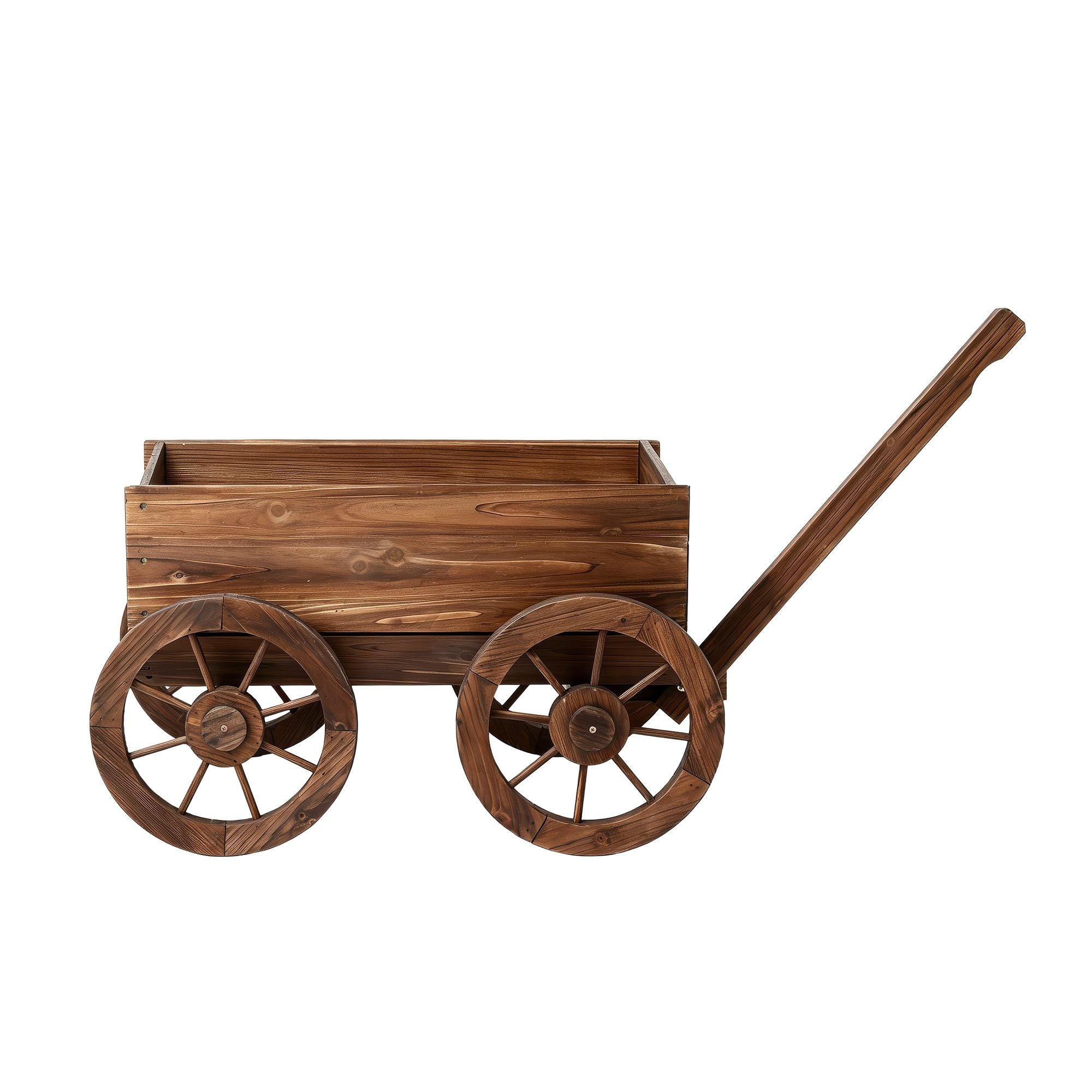 Gardeon Wooden Planter Cart Garden Decor Plant Stand Fir Wood Flower Wagon Wheels XL GD-GC-XL-CC