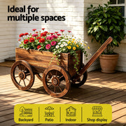Gardeon Wooden Planter Cart Garden Decor Plant Stand Fir Wood Flower Wagon Wheels XL GD-GC-XL-CC