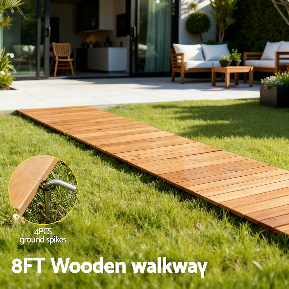 Gardeon 8FT Wooden Garden Pathway Roll-Out Straight Walkway Outdoor Backyard Brown GD-PW-8FT-BR