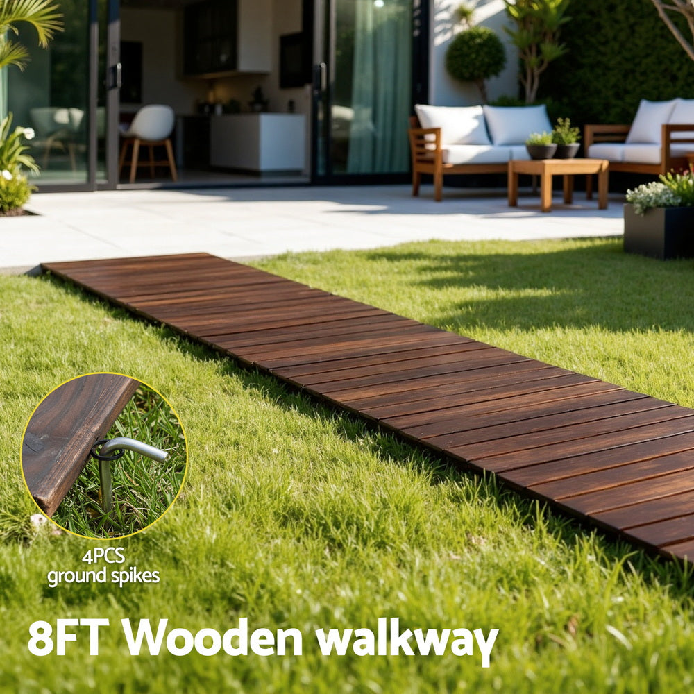 Gardeon 8FT Wooden Garden Pathway Roll-Out Straight Walkway Outdoor Backyard Charcoal Brown GD-PW-8FT-CC