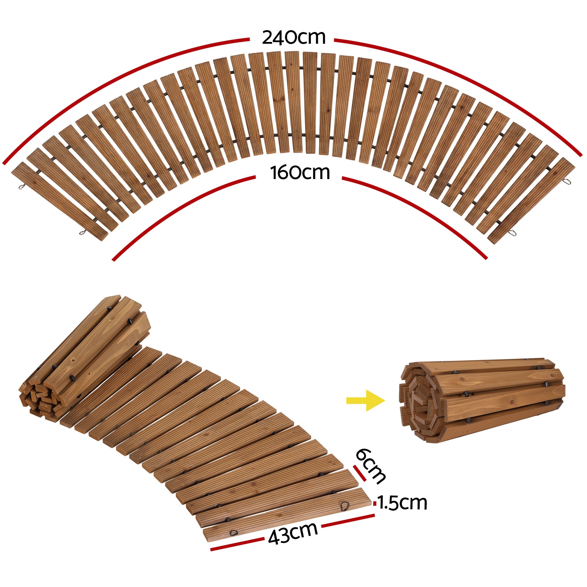 Gardeon 8FT Wooden Garden Pathway Roll-Out Curved Walkway Outdoor Backyard Brown GD-PW-C-8FT-BR