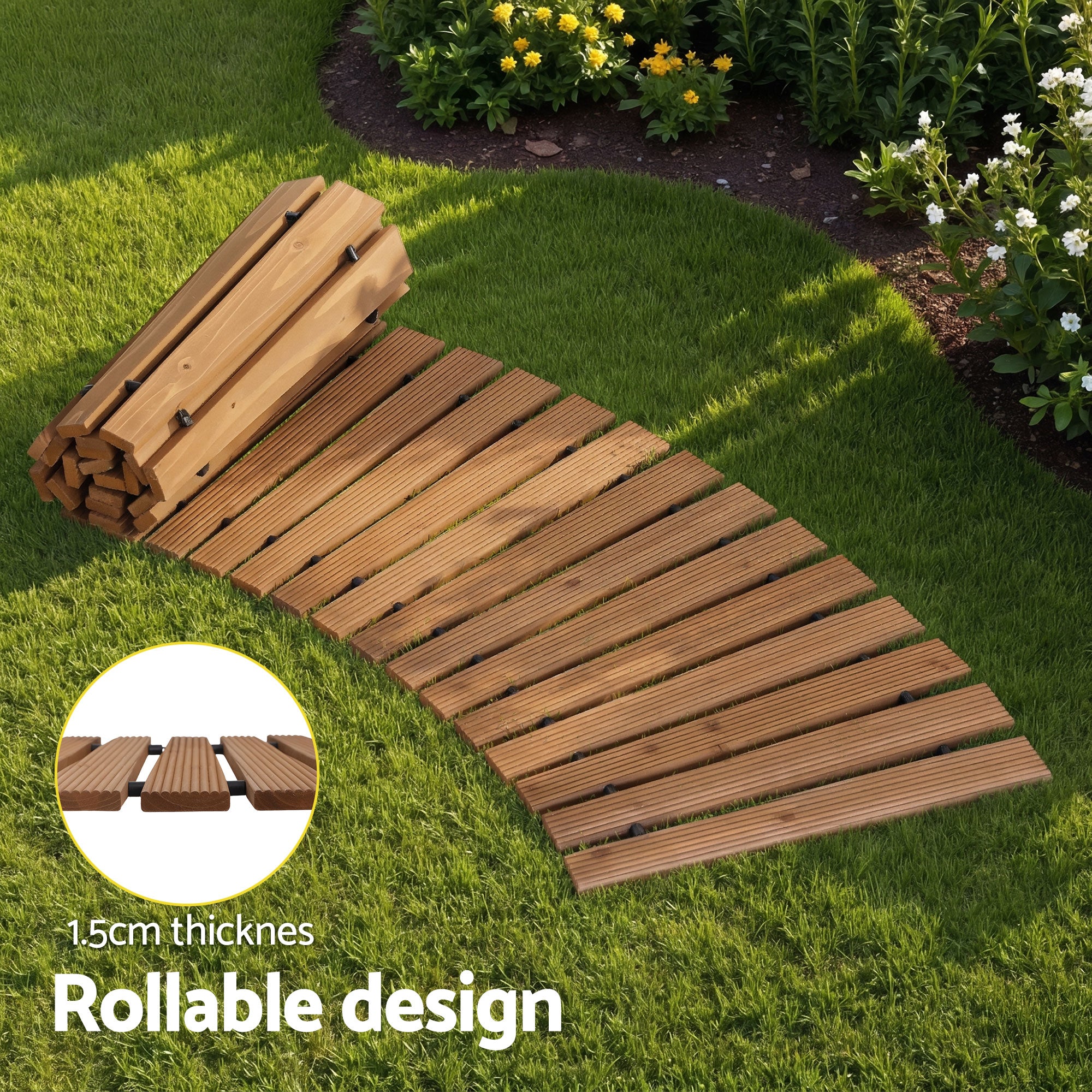 Gardeon 8FT Wooden Garden Pathway Roll-Out Curved Walkway Outdoor Backyard Brown GD-PW-C-8FT-BR