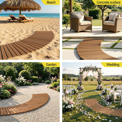 Gardeon 8FT Wooden Garden Pathway Roll-Out Curved Walkway Outdoor Backyard Brown GD-PW-C-8FT-BR