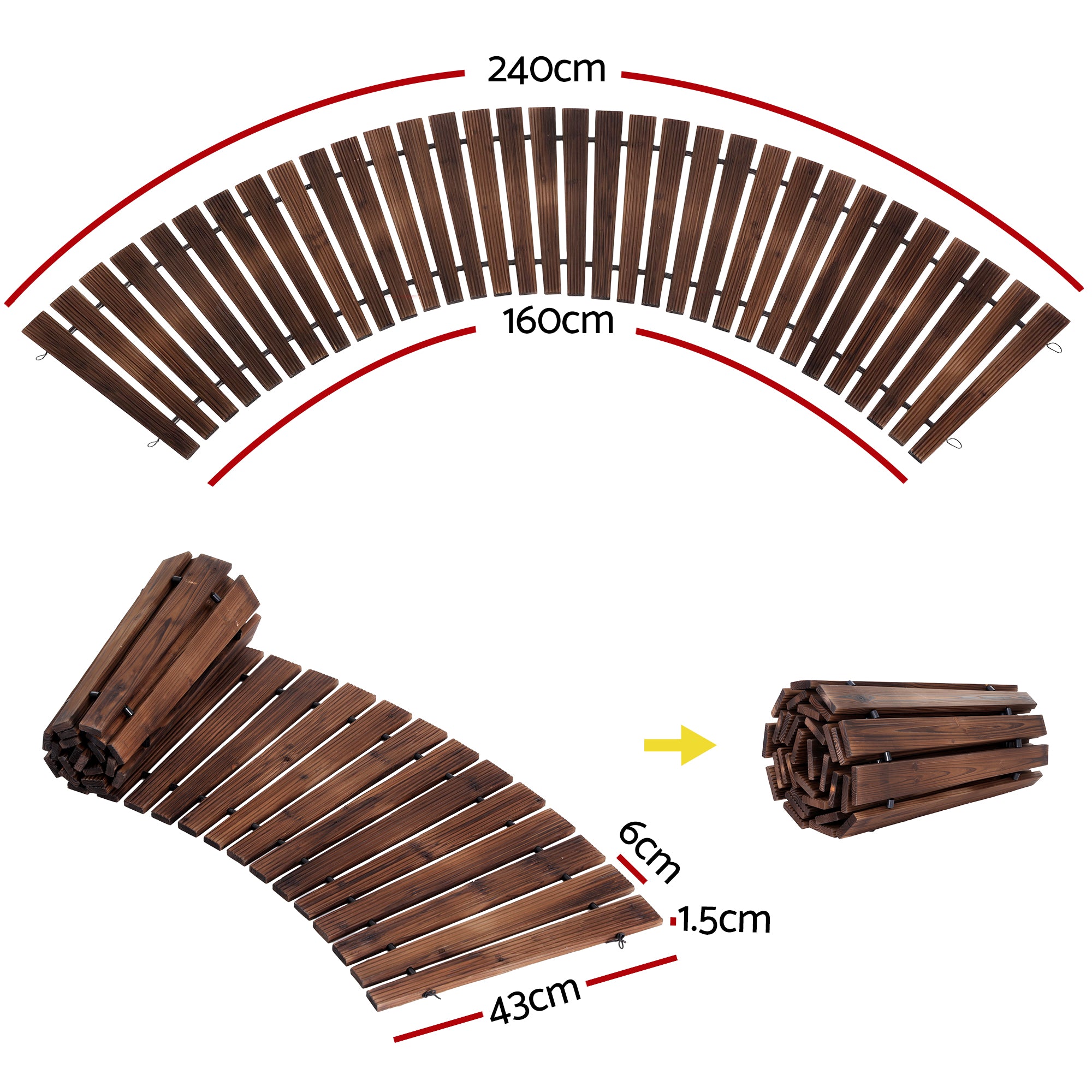 Gardeon 8FT Wooden Garden Pathway Roll-Out Curved Walkway Outdoor Backyard Charcoal Brown GD-PW-C-8FT-CC