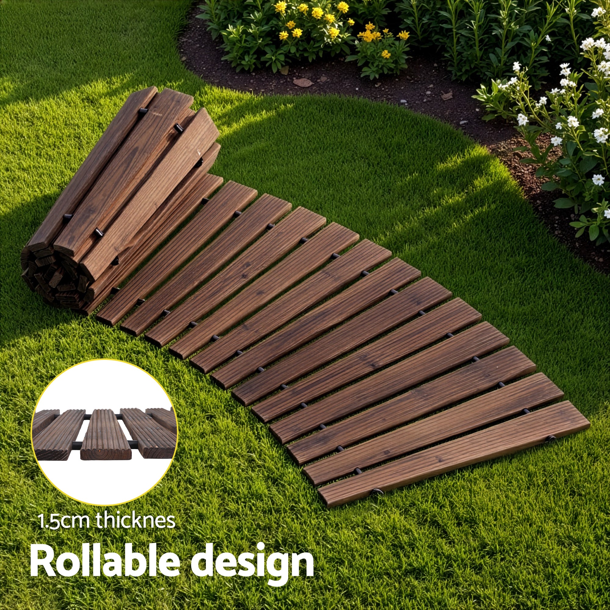 Gardeon 8FT Wooden Garden Pathway Roll-Out Curved Walkway Outdoor Backyard Charcoal Brown GD-PW-C-8FT-CC
